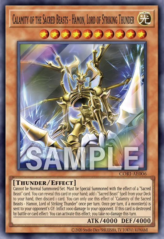 Calamity of the Sacred Beasts - Hamon, Lord of Striking Thunder - CORI AE006 (PSE) - Prismatic Secret Rare