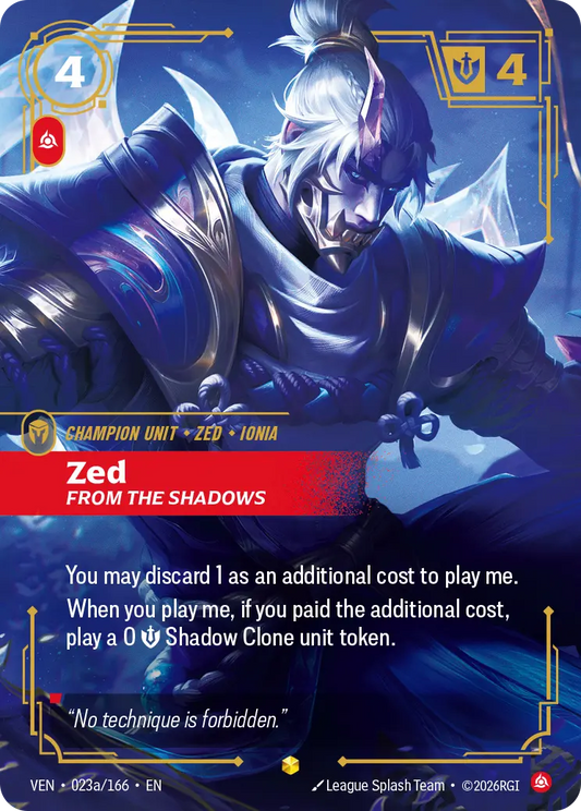 Zed, From the Shadows VEN-023A/166 Riftbound Vendetta