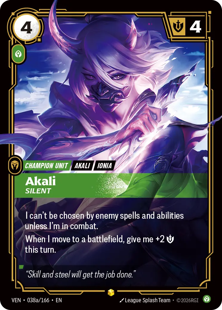 Akali, Silent VEN-038A/166 Riftbound Vendetta